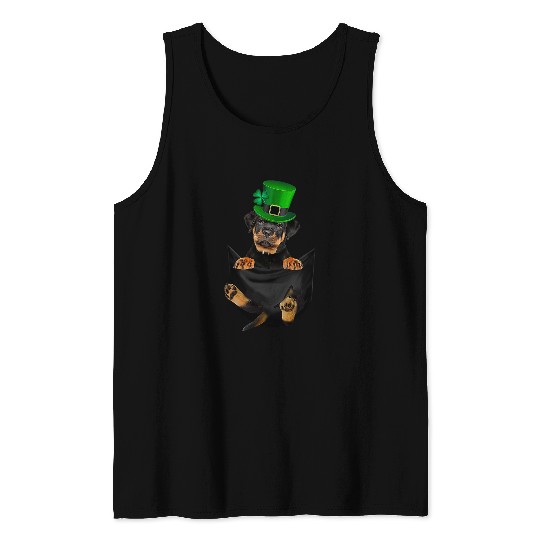 Dog Rottweiler Funny Rottweiler Lucky Pocket Dogs St. Patricks Day Tank Tops