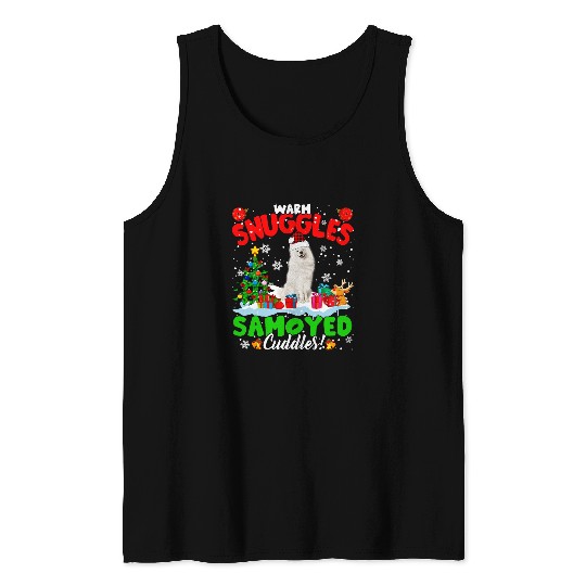 Dog Samoyed Warm Snuggles Samoyed Cuddles xmass Tree Plaid Santa Dog Tank Tops