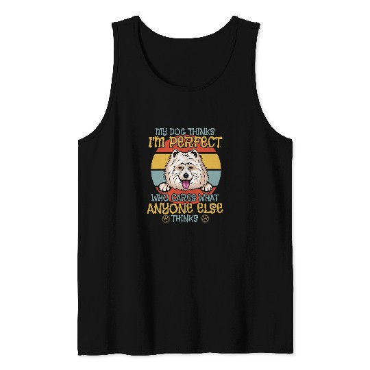 Dog Samoyed Laika My Dog Thinks Im Perfect vintages Retro Tank Tops
