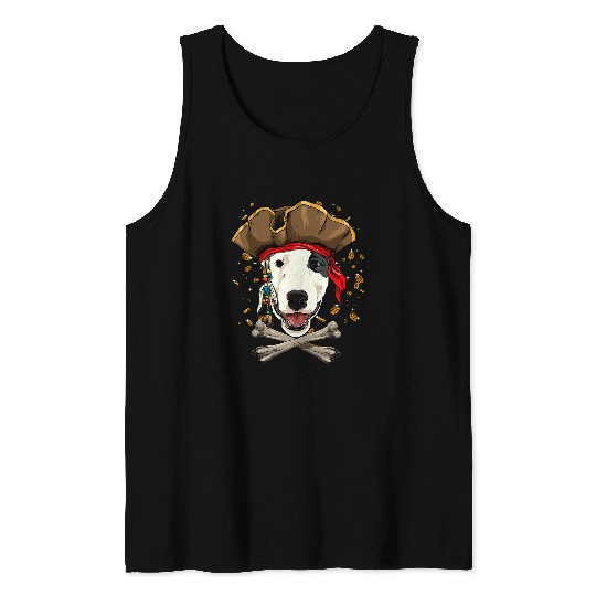 Bull Terrier Dog Pirate Jolly Roger Flag Crossbones Dog Pet Tank Tops