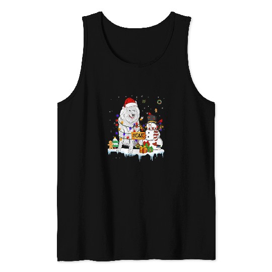Dog Samoyed Christmas Snowman Santa Hat Tree Tank Tops