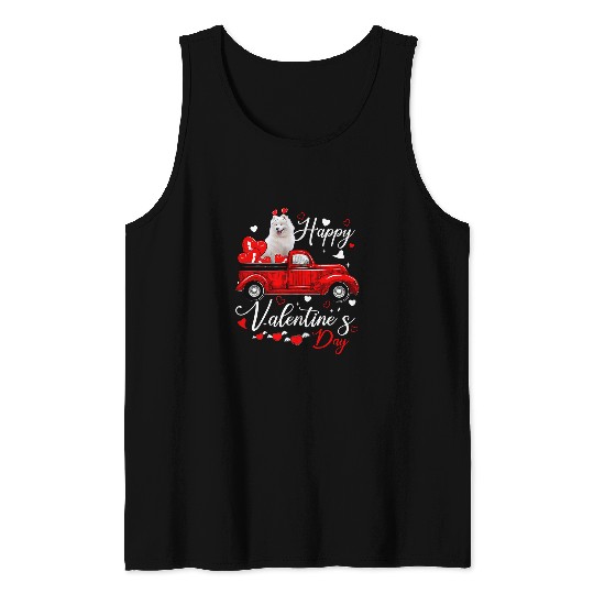 Dog Samoyed Valentines Day Dogs Red Truck Hearts Tank Tops
