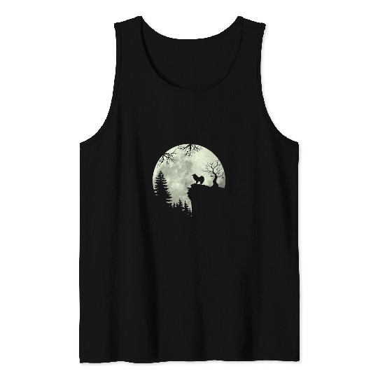 Dog Samoyed and Moon Howl In Forest Dog Halloween Party Tank Tops