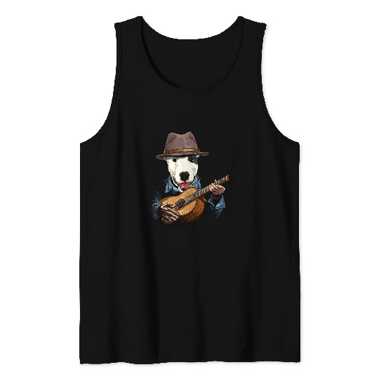 Acoustic Guitar Bull Terrier Guitar Player Dog Guitarist 44 Tank Tops