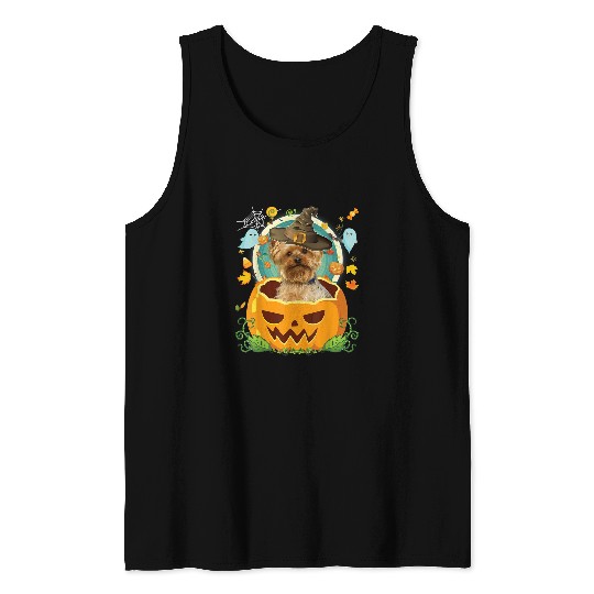 Happy Halloween Pumpkin Yorkie Dog Witch Cute Hat Lover 110 Tank Tops