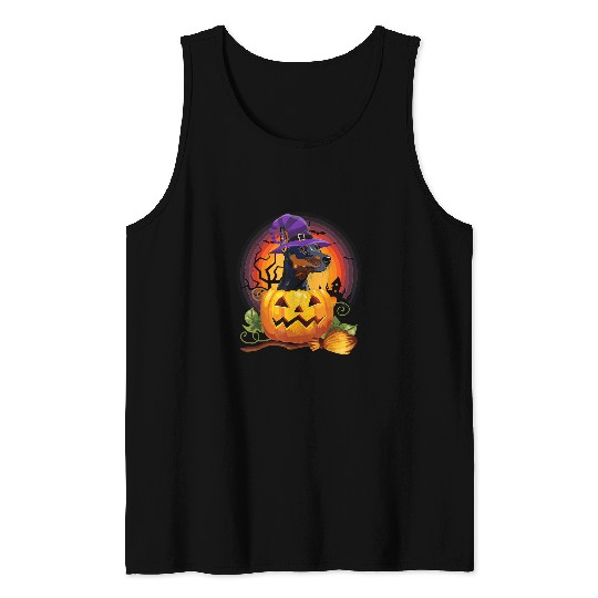 Dog Doberman Pinscher Witch Pumpkin Halloween Dog Lover Costume 60 Tank Tops