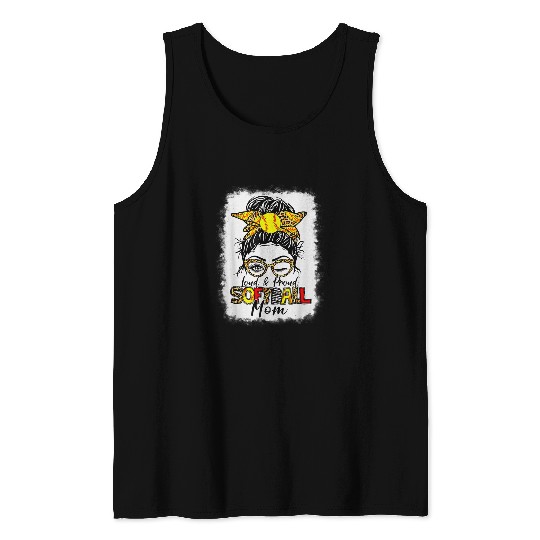 Loud Proud Softball Mom Messy Bun Hair Leopard Bleached Tank Tops