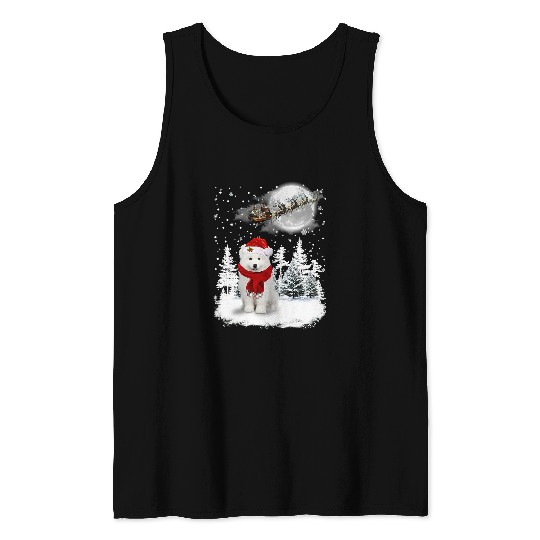 Dog Samoyed On Snow Christmas Moon Lighting Santa Hat17 Tank Tops
