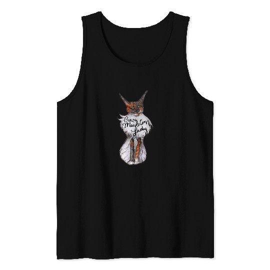crazys Maine Coon Lady Cat Art Tank Tops