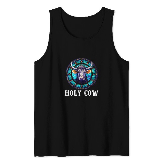 Funny Cow lover with Artisan Style Stained Glass Art Tank Tops