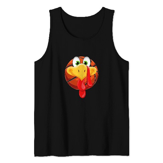 Funny Turkey Face Basketball Ball Fall Vibes Thanksgiving Tank Tops