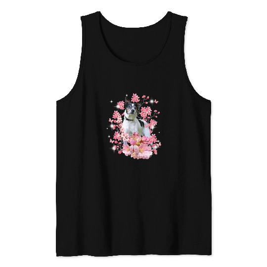 Dog Rat Terrier Cherry Blossom Flowers Tank Tops