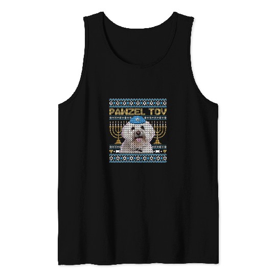 Dog Maltese Pawzel Tov Jewish Maltese Dog Funny Hanukkah Tank Tops
