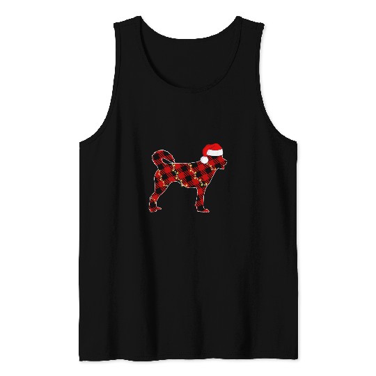 Dog Samoyed Funny Samoyed Dog Red Plaid Christmas Light Tank Tops