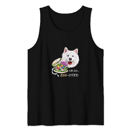 Dog Samoyed Funny Samoyed Dog Easter Design Colorful Eggs Happy Spring Tank Tops
