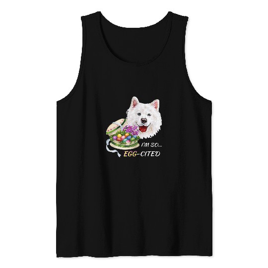 Dog Samoyed Funny Samoyed Dog Easter Design Colorful Eggs Happy Spring Tank Tops