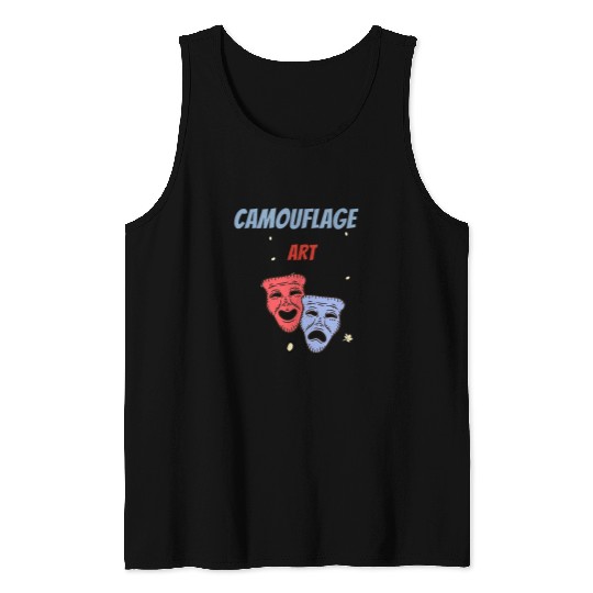 Camouflage Art Retro Comedy 2Tragedy Masks Present Tank Tops