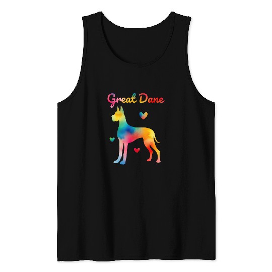Great Dane Watercolor Colorful Rainbow Dog Tank Tops