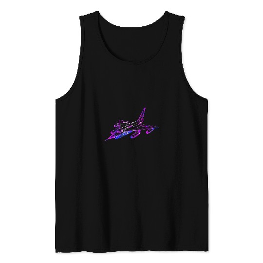 Colorful Fighter jet Airplane Art Tank Tops