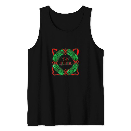 Christmas wreath design vintages artwork Tank Tops
