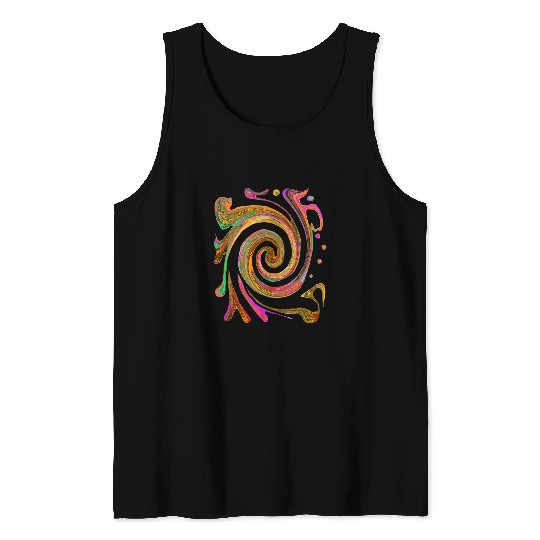 Groovy Abstract Retro Orange and Green Swirl Art Tank Tops