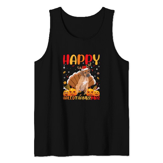 Funny Dog Lover Happy Rhodesian Ridgeback HelloThanksMas Tank Tops