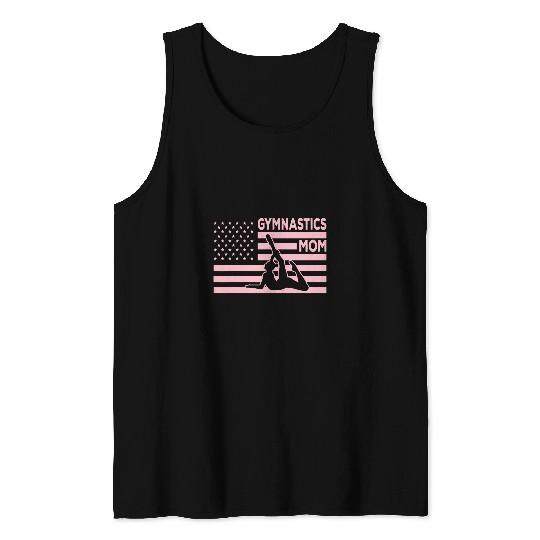 Funny Pink Gymnastics Mom American Flag Gymnastic Mother Tank Tops