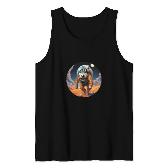 Husky Mars Funny Dog Astronaut Tank Tops