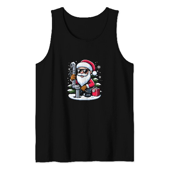 Funny Santa as a Plumber Fixing a leaky pipess at North Pole 1 Tank Tops