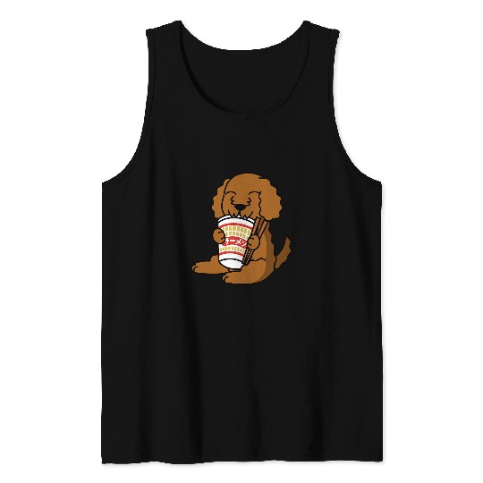 Goldendoodle Eating Instant Ramen Noodles Dog Tank Tops