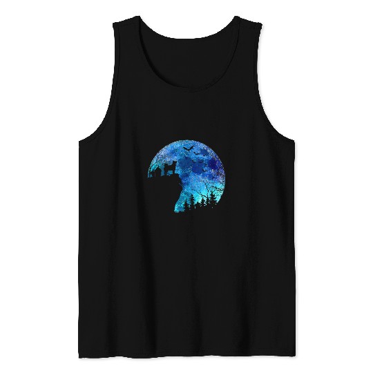 Halloween Elkhound In A Cliff Watching Spooky Full Moon Tank Tops