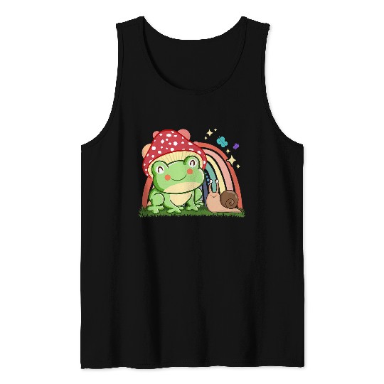 Kawaii Cottagecore Aesthetic Frog Snail Butterfly Rainbow Tank Tops