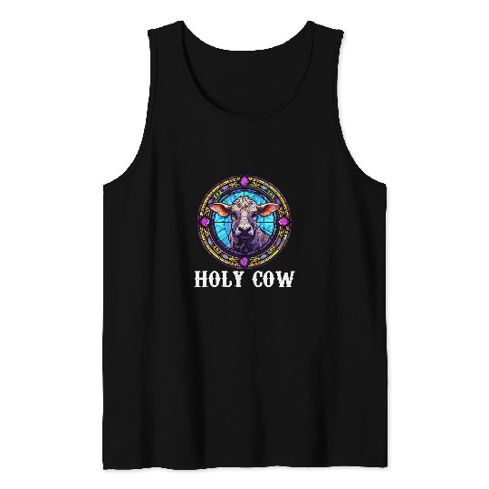 Cow Lover Fashion Funny Artisan Cow Stained Glass Design Tank Tops