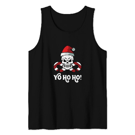 Santa Pirate Christmas Yo Ho Ho Funny Skull Candy Cane Tank Tops