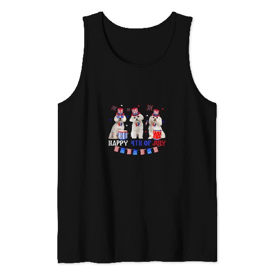 Dog Maltese Three Maltese Happy 4th Of July American Flag Men Women Tank Tops