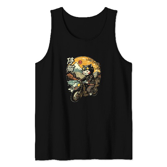 Japanese Samurai Cat on Motorcycle Kawaii Ninja Cat 28 Tank Tops