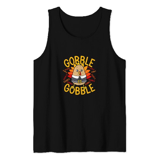 Thanksgiving Vegan Cute Gobble Gobble Potato Turkey Pilgrim Tank Tops