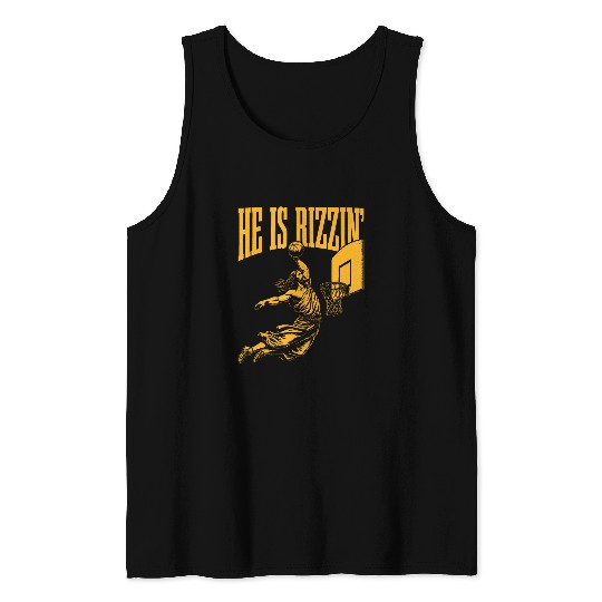 He Is Rizzin Funny Basketball Retro Christian Religious Meme Tank Tops