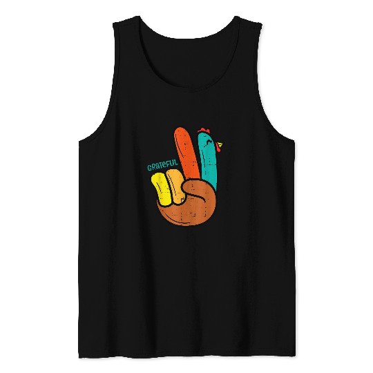Peace Hand Turkey Grateful Thanksgiving Hippi Men Women Kids Tank Tops