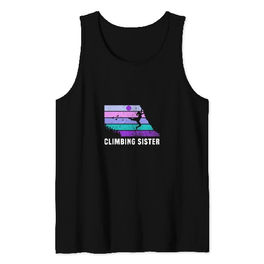 Climb Like a Girl Retro Sunset Rock Climbing Sister Tank Tops