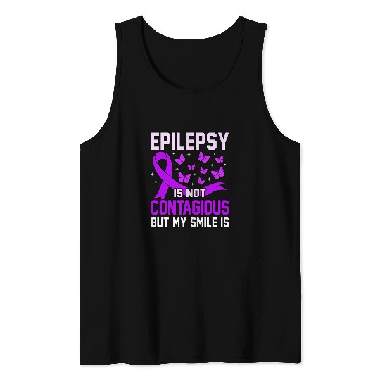 Epilepsy Is Not Contagious Purple Ribbon Awareness Graphic Tank Tops