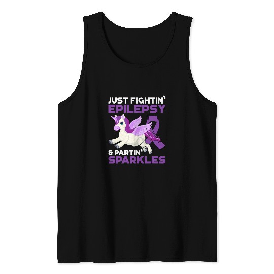 Just Fightin Epilepsy Fartin Sparkles Unicorns Purple Ribbon Tank Tops