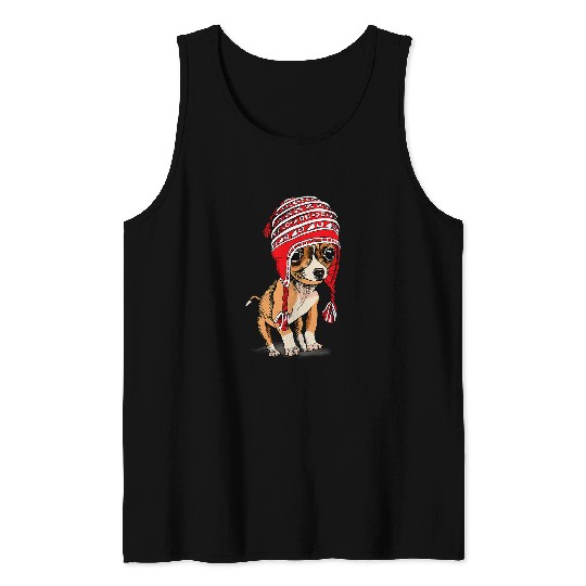 Cute Puppy Chihuahua in a Wool Knit Hat Tank Tops