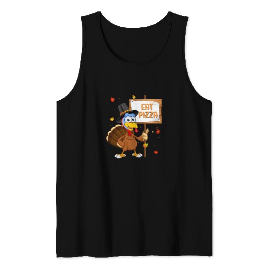 turkey eat pizza thanksgiving vegan 2boys girls kids Tank Tops