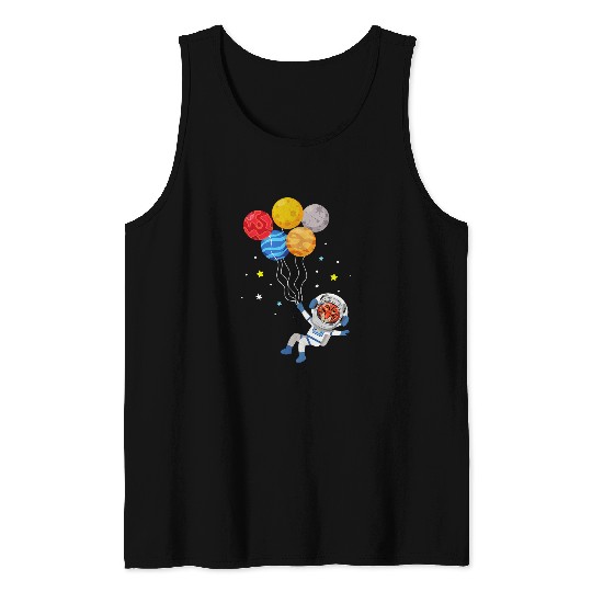 Funny Cheetah Astronaut With Planets In Hand Tank Tops