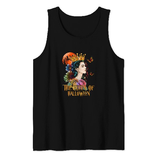 The Queen Of Halloween Loves Rose Butterfly For Women Tank Tops