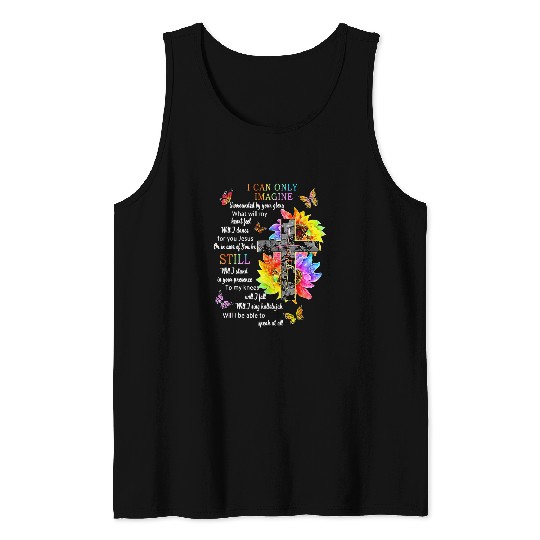 Sunflower Jesus Cross Butterfly I Can Imagine Christian Tank Tops