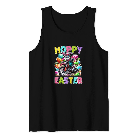 Kids Hoppy Easter Motorcycle Kids Funny Easter Egg Hunt Dirt Bike Tank Tops