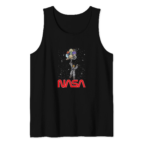Lacrosse Gift NASA Astronaut flying Balloons Planets Worm Logo Tank Tops