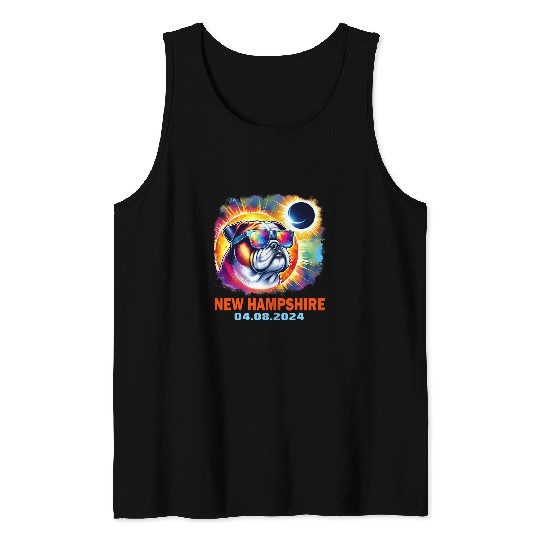 Colorful Bulldog Total Solar Eclipse 2024 New Hampshire Tank Tops